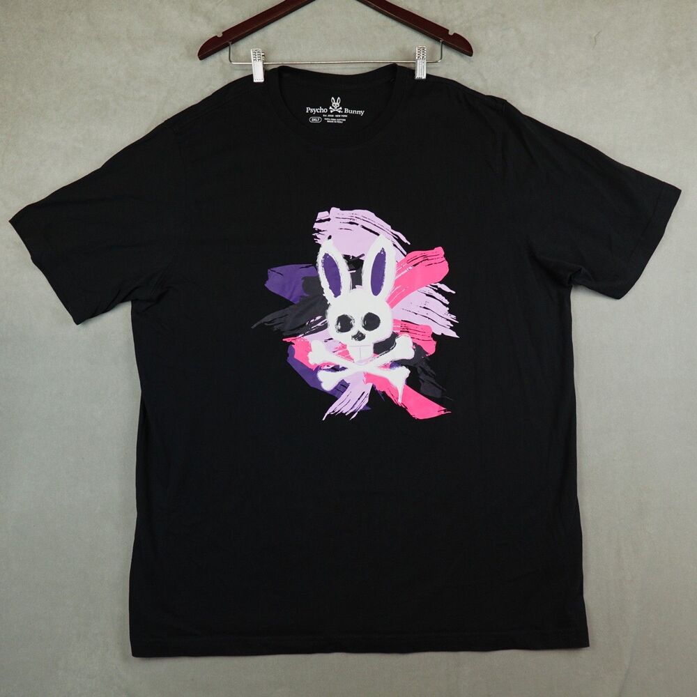 Psycho Bunny Shirt Mens 3XLT Tall Black Pima Cotton Graphic Logo Tee Crew